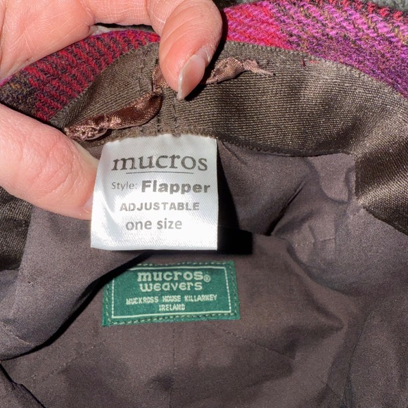 Mucros Weavers Irish Tweed Flapper Hat Plaid Pink Brown Adjustable One Size - Picture 7 of 8